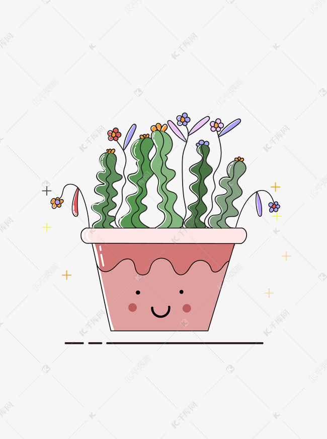 手绘植物盆栽花卉卡通可爱矢量元