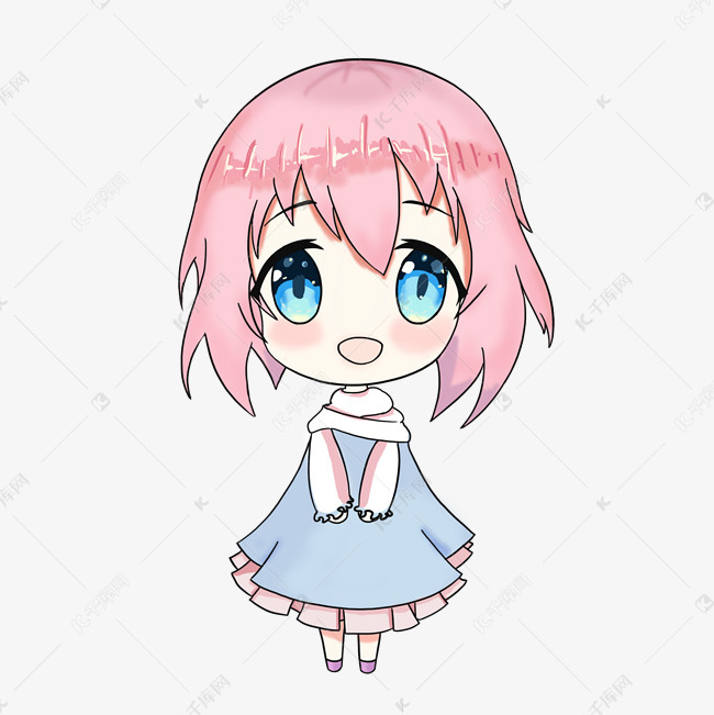 手绘q版人物大眼粉色头发女孩p