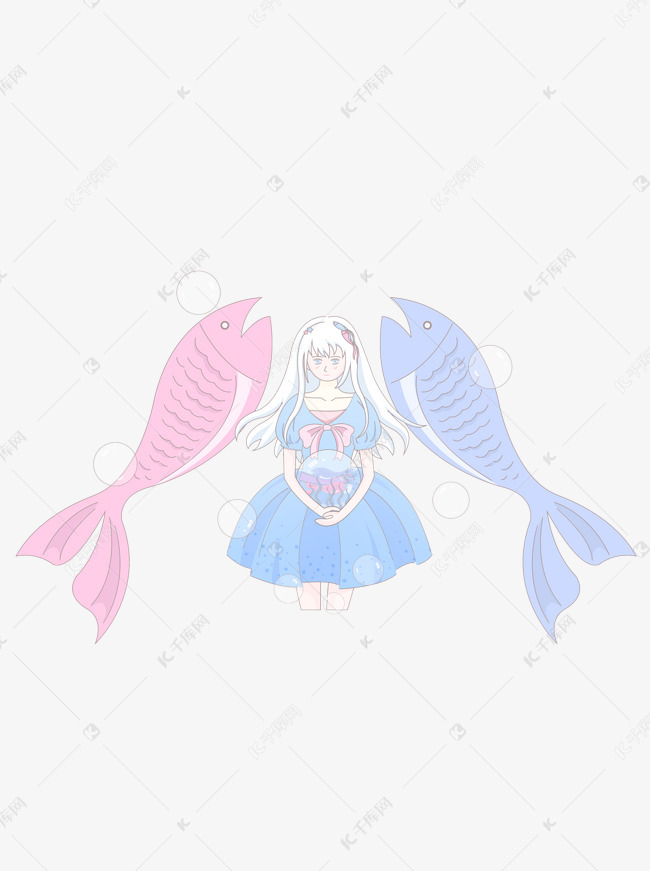 小清新十二星座双鱼座少女可商用