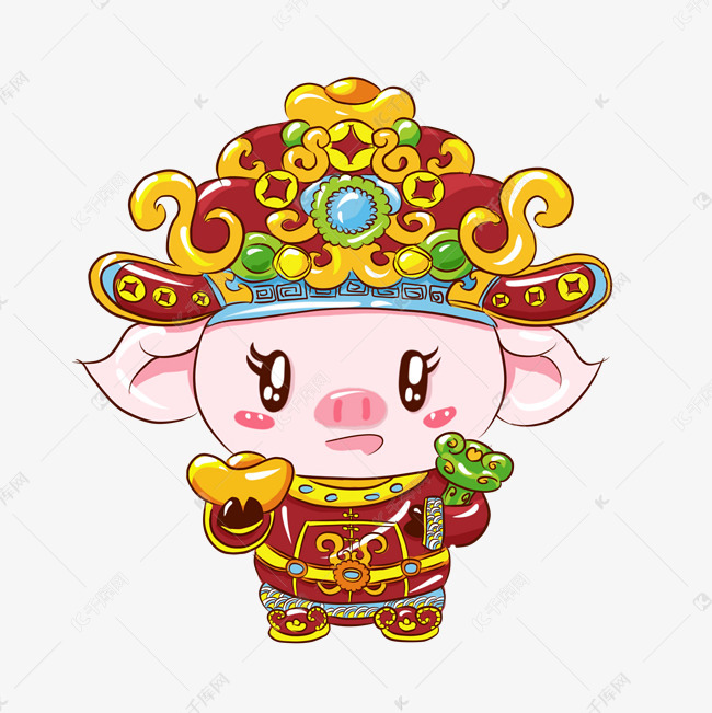 2019猪年新年手绘卡通吉祥招财猪