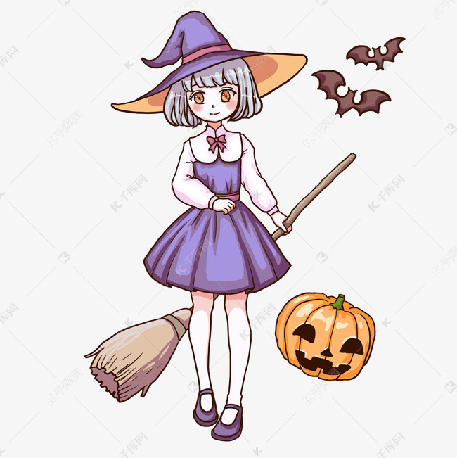 魔女女巫扫把插画
