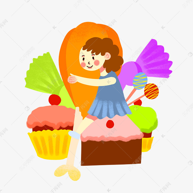 手绘矢量卡通美食餐饮食物和小女孩素材图片免费下载-千库网