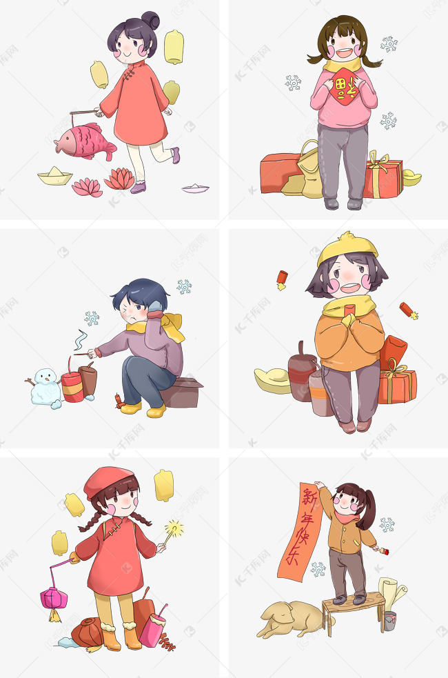 过新年可爱女孩人物插画