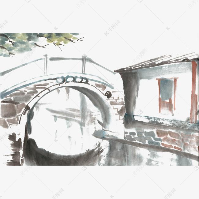 故乡的桥水墨画png免抠素材