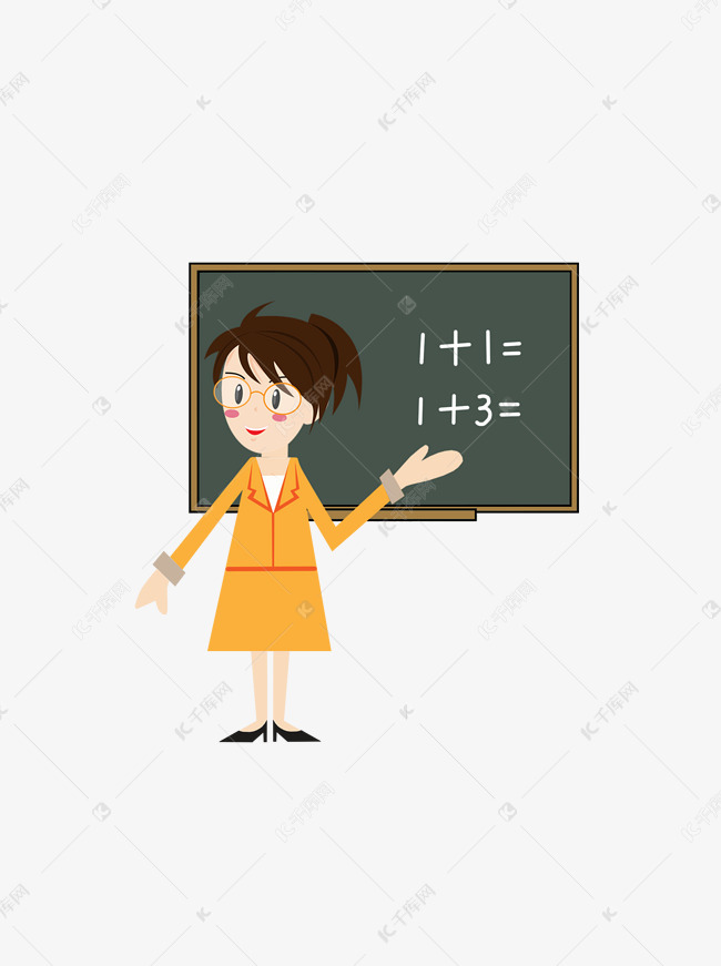 手绘温柔女教师卡通数学老师装饰