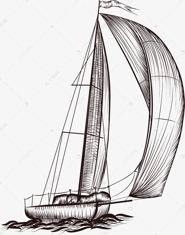 迎风航行的帆船的素材免抠矢量png帆船一帆风顺手绘帆船航海新起点新