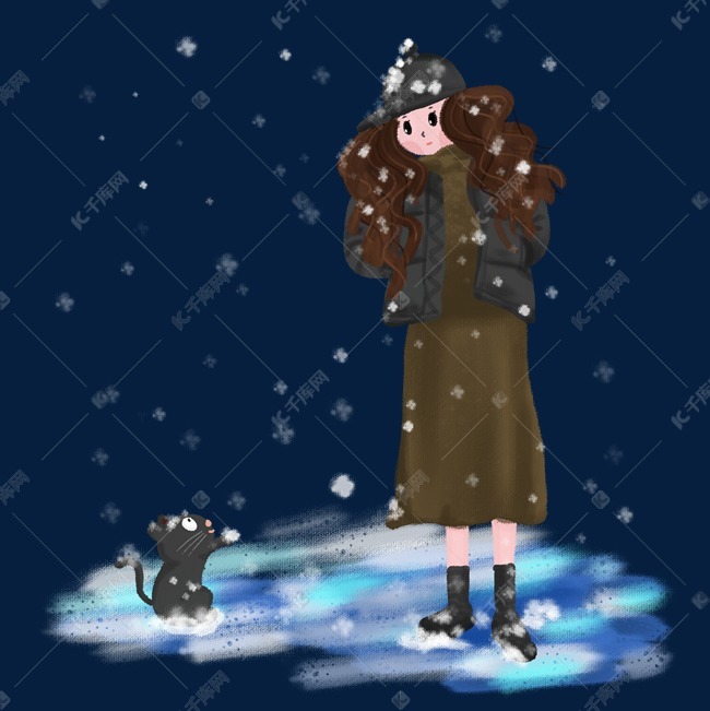 冬天冬季下雪雪中女孩冬装穿搭猫
