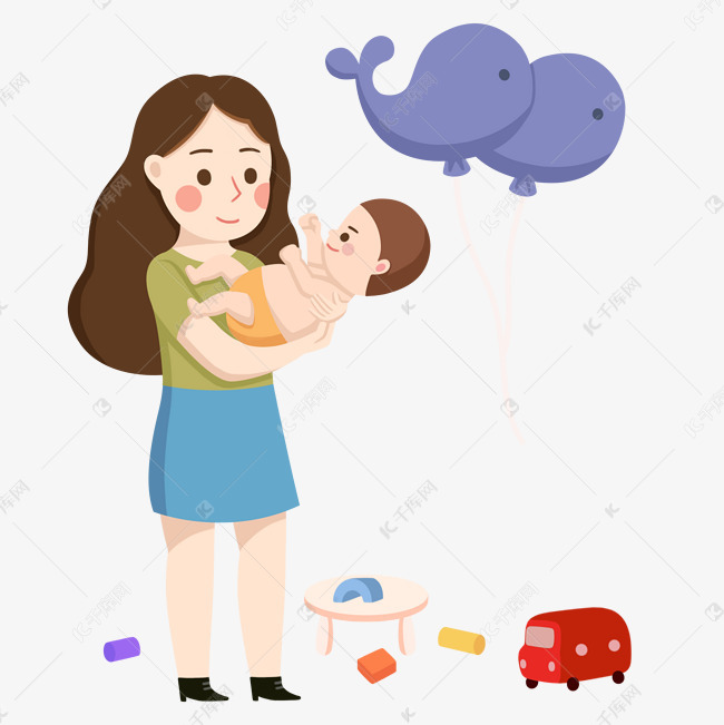 手绘抱着孩子的母婴插画