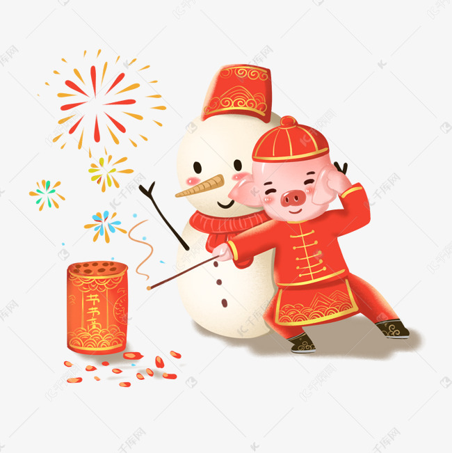 2019年猪年春节插画系列放鞭炮