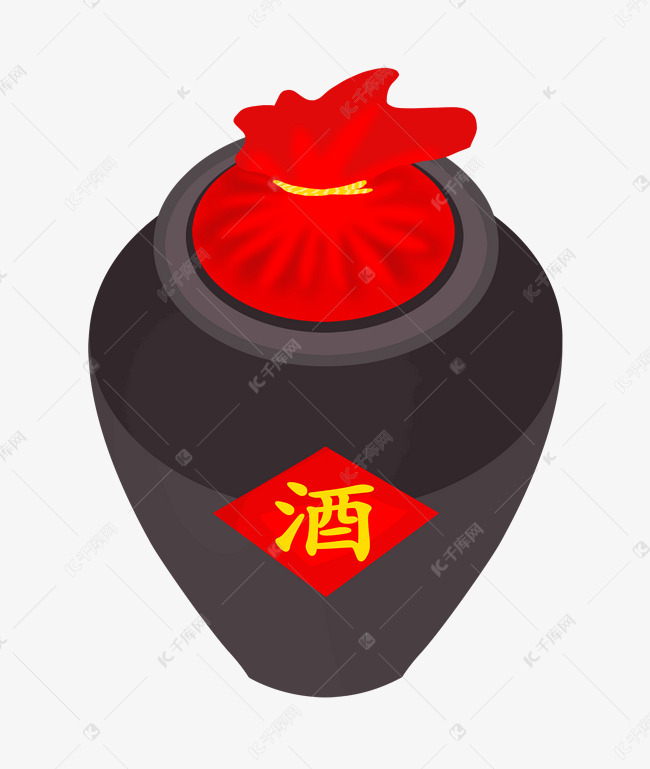 手绘中国风复古酒坛