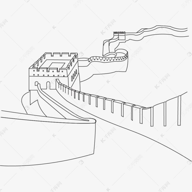 黑白长城线稿图的素材免抠黑白线图中国长城简单建筑