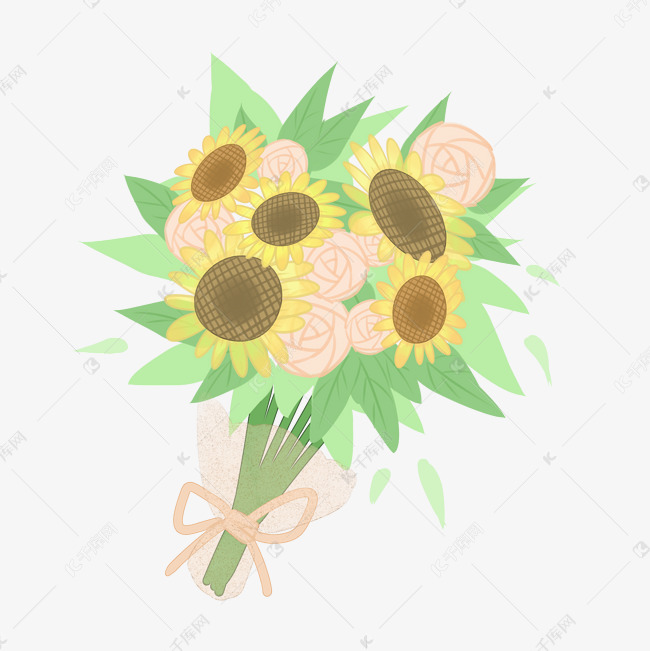 手绘清新花束捧花插画