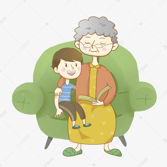 重阳节奶奶孙子祖孙情免抠PNG素材