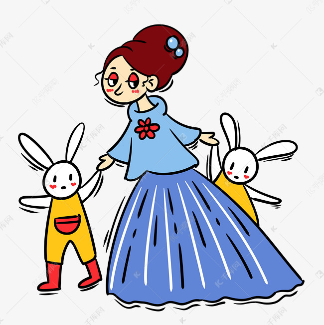 手绘卡通可爱梦幻童话公主和兔子