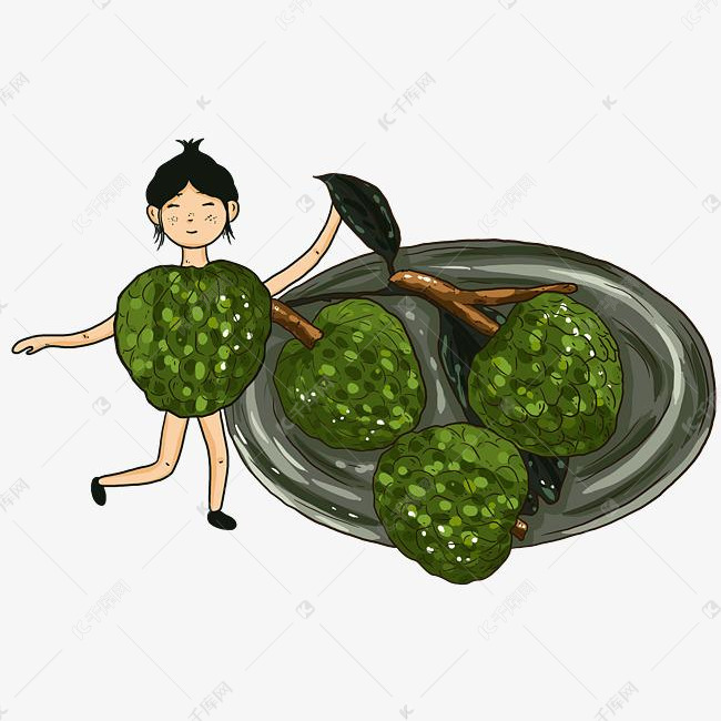 手绘可爱卡通小女孩水果插画