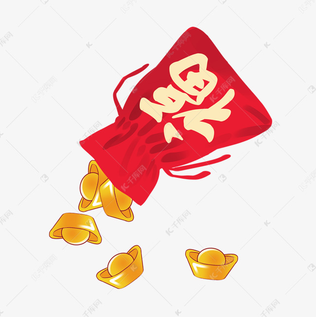 手绘金元宝福袋插画