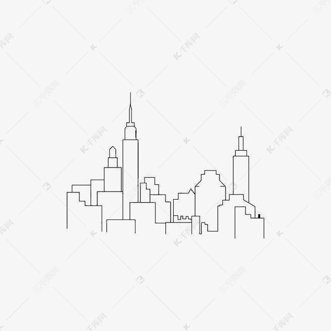 简单的城市简笔的素材免抠简单线条黑白城市简笔画卡通手绘