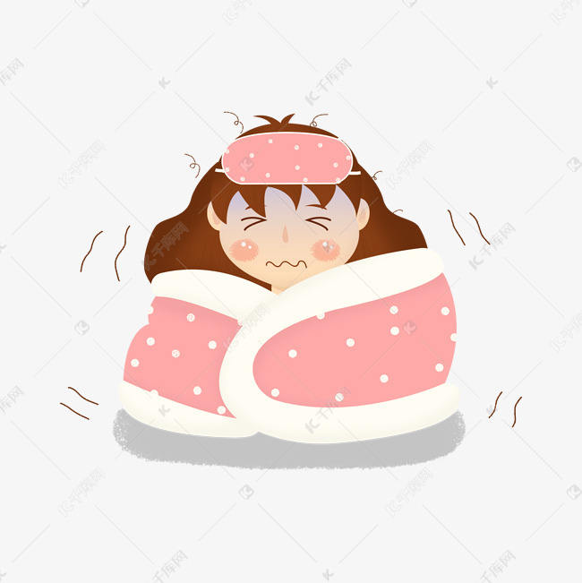 手绘冬天窝在家里的被窝怕冷瑟瑟