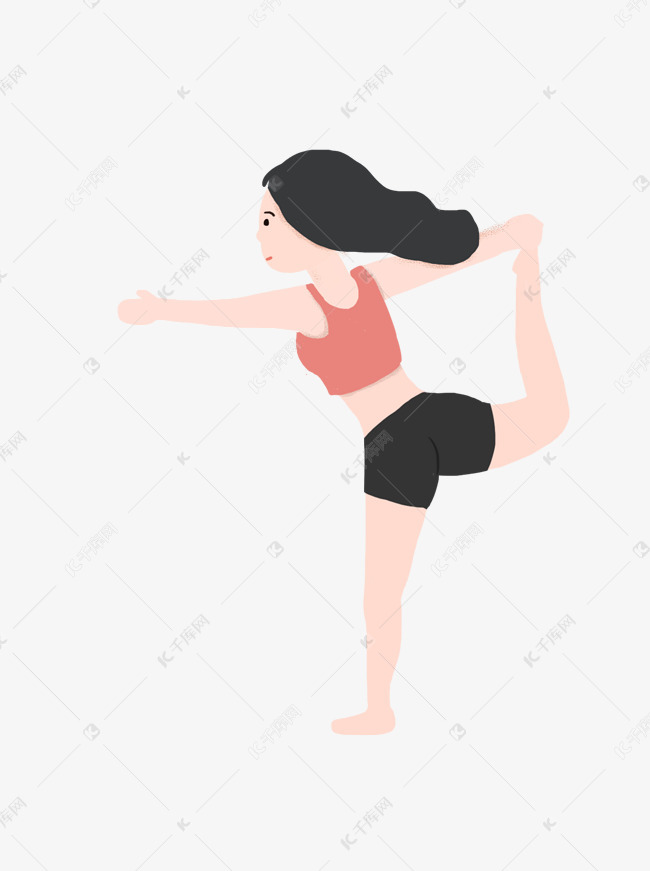 手绘卡通认真运动健身的瑜伽美女