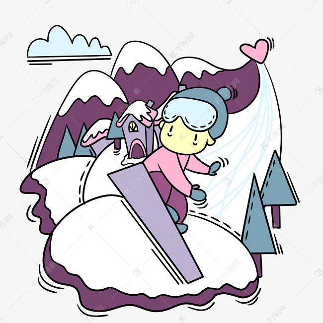 手绘卡通可爱冬季滑雪少年