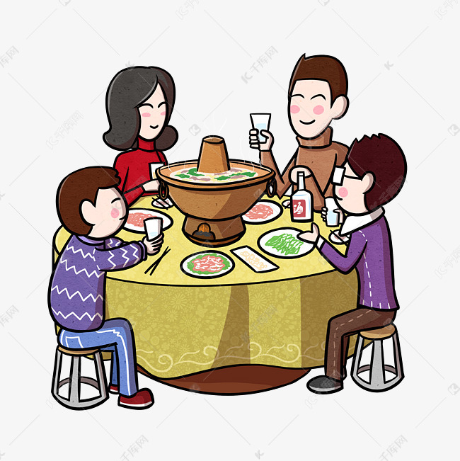 卡通冬季吃火锅涮羊肉png透明底