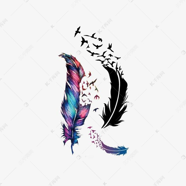 彩色羽毛的素材免抠手绘羽毛渐变色设计感乌鸦羽毛插画羽毛装饰