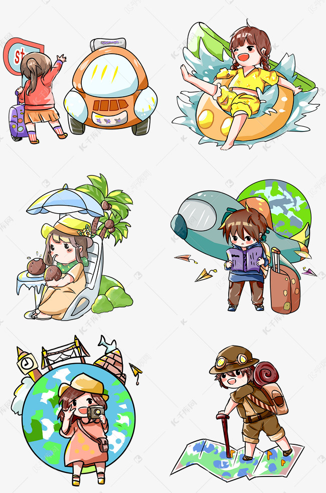 旅游人物手绘插画