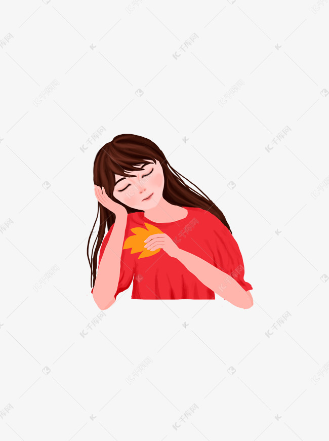 想问题的红衣女孩卡通元素