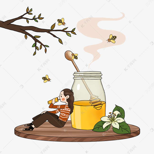 养生滋补喝蜂蜜身体棒卡通手绘插