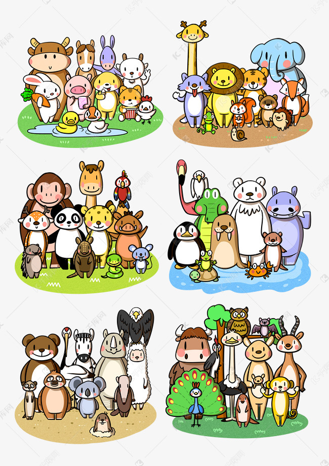 卡通世界动物日合集png透明底
