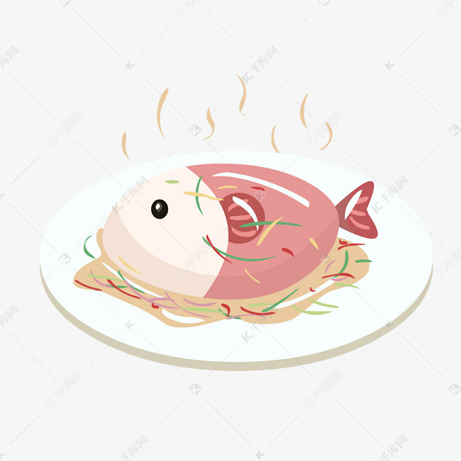 冬季热气腾腾的简笔画小清新美食卡通红烧鱼素材图片