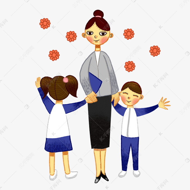 手绘卡通可爱教师节老师和学生