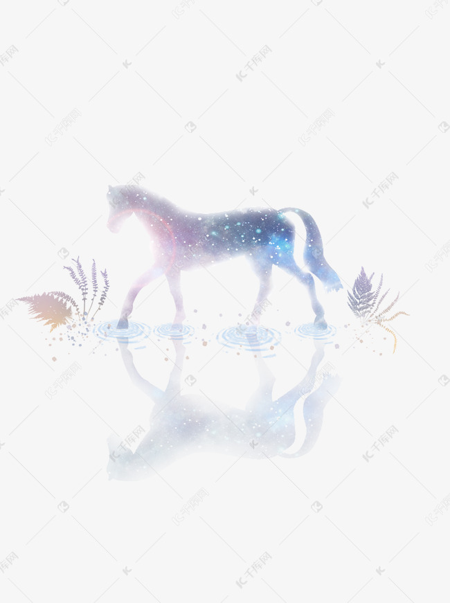 手绘水彩唯美动物骏马背景插画可