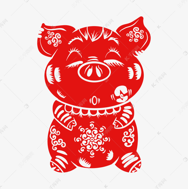 2019新年手绘卡通剪纸猪