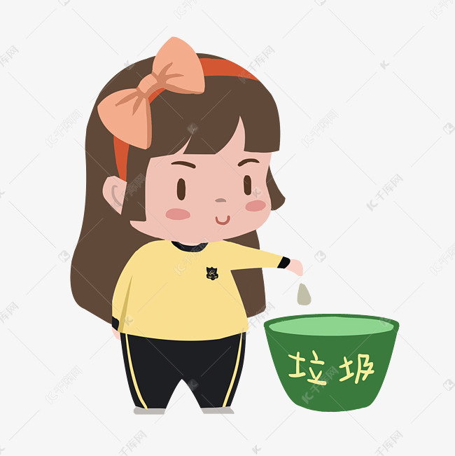 手绘校园文明卡通学生不乱扔垃圾