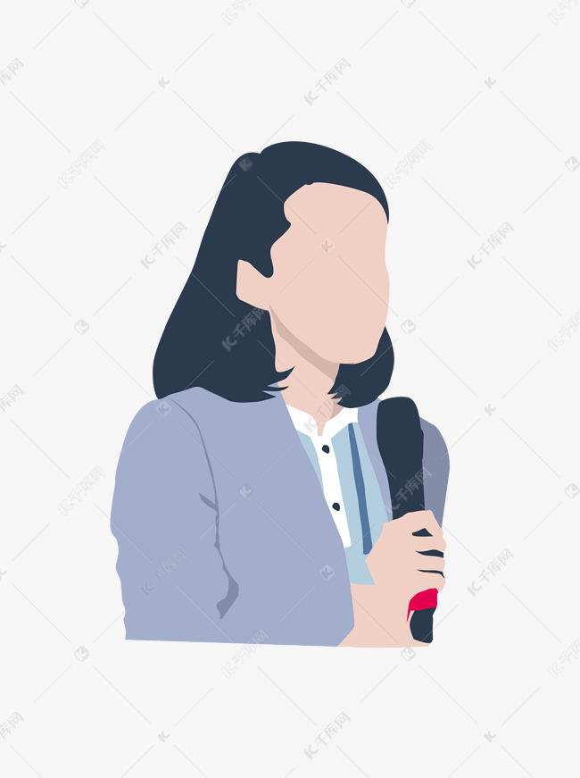 卡通扁平女记者采访元素