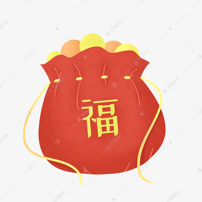新年卡通金币福字红色福袋红包