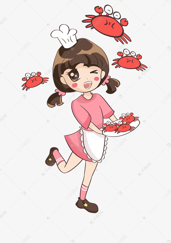 大闸蟹q版女厨娘插画