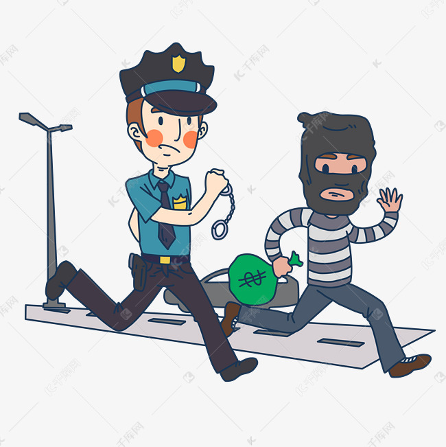 执法警察抓坏人插画