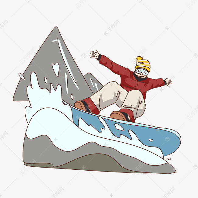 手绘冬季旅游滑雪人物插画