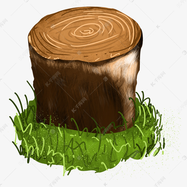 春天绿色树桩树根年轮插画素材