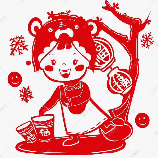 福娃剪纸手绘卡通人物png素材