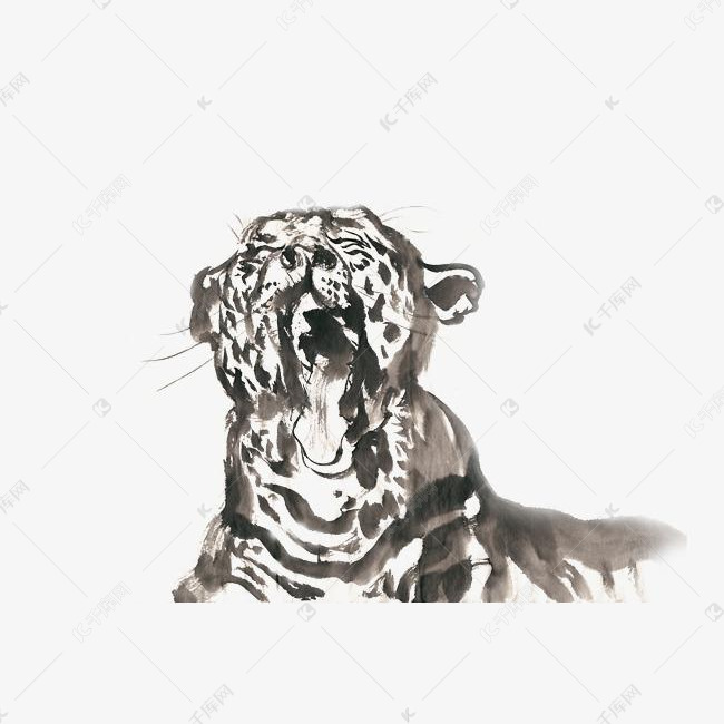 咆哮的虎水墨画png免抠素材