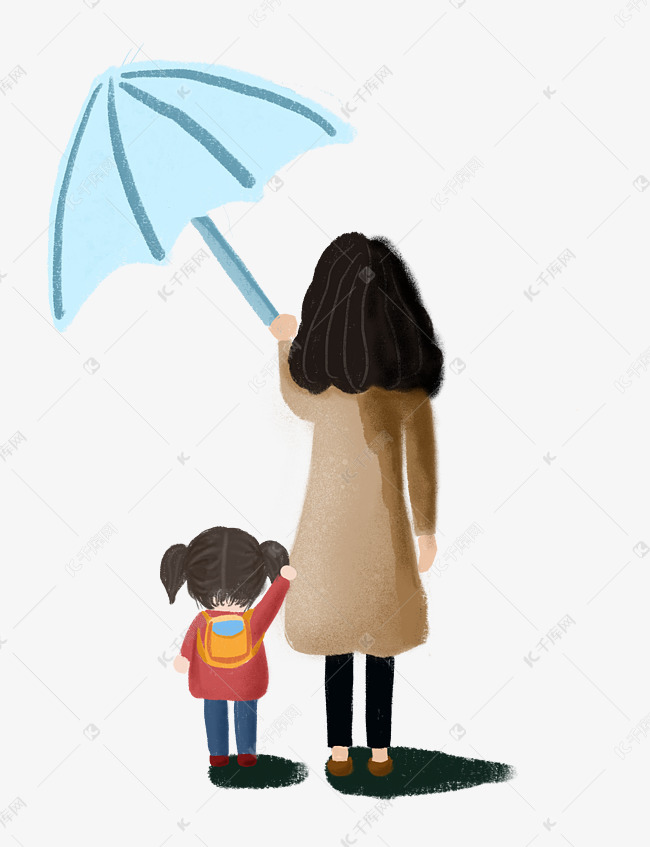 母亲节雨中的妈妈和孩子免扣图