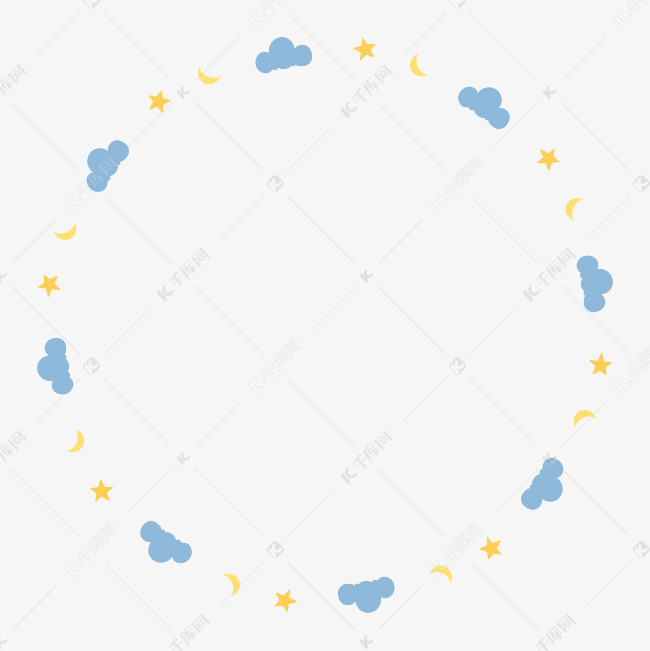 卡通手绘云朵星星圆形边框素材图片免费下载-千库网