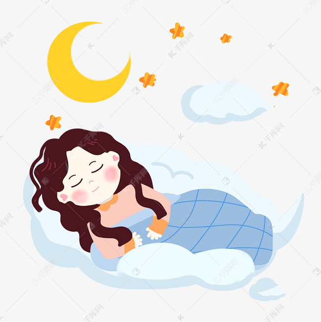 世界睡眠日卡通女生在云朵上睡觉