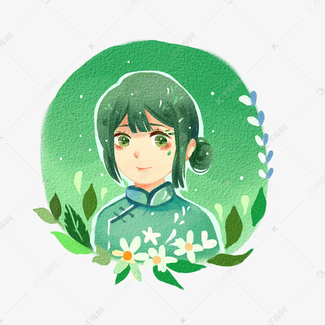 立春水彩风清新可爱民国女生手绘