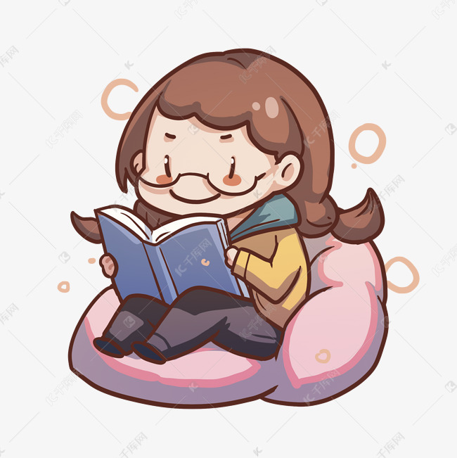 沙发上读书的小女孩png免抠