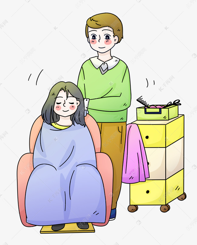 剪头发的女孩插画