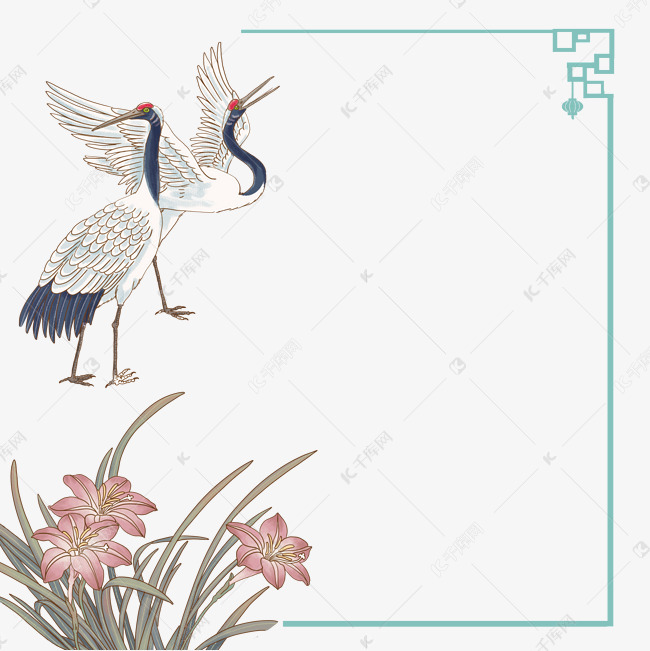 边框古风插画中国风花鸟边框壁画